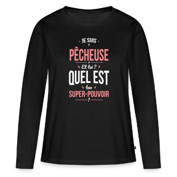Je suis pêcheuse - Super-pouvoir idée cadeau - T-shirt manches longues Premium bio Femme - noir - Devant - Julia (174cm)
