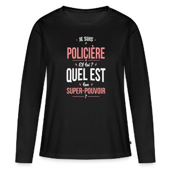 Je suis policière - Super-pouvoir - T-shirt manches longues Premium bio Femme - noir - Devant - Julia (174cm)
