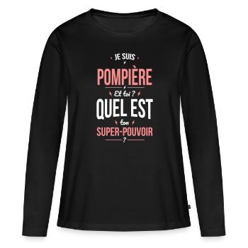 Je suis pompière - Super-pouvoir - T-shirt manches longues Premium bio Femme - noir - Devant - Julia (174cm)