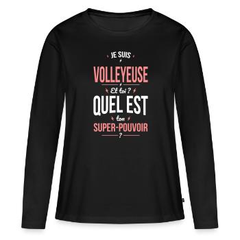 Je suis volleyeuse - Super-pouvoir - T-shirt manches longues Premium bio Femme - noir - Devant - Julia (174cm)