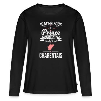 Fous du prince charmant sauf s'il est Charentais - T-shirt manches longues Premium bio Femme - noir - Devant - Julia (174cm)