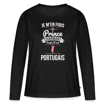 Fous du prince charmant sauf s'il est Portugais - T-shirt manches longues Premium bio Femme - noir - Devant - Julia (174cm)