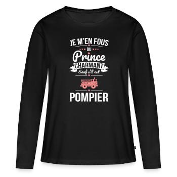 Fous du prince charmant sauf s'il est pompier - T-shirt manches longues Premium bio Femme - noir - Devant - Julia (174cm)