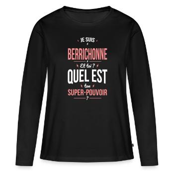 Je suis Berrichonne - Super-pouvoir - Humour - T-shirt manches longues Premium bio Femme - noir - Devant - Julia (174cm)