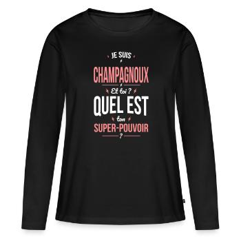 Je suis Champagnoux - Super-pouvoir - Humour - T-shirt manches longues Premium bio Femme - noir - Devant - Julia (174cm)