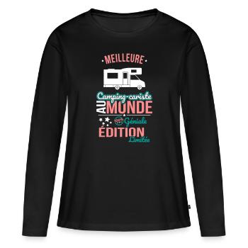Meilleure Camping-cariste au monde - 100% géniale - T-shirt manches longues Premium bio Femme - noir - Devant - Julia (174cm)
