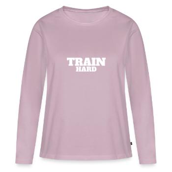 Train hard - Frauen Premium Bio Langarmshirt - Altrosa - Vorne - Julia (174cm)