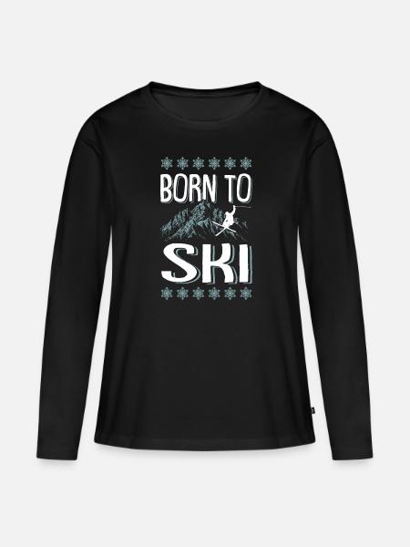 born to ski skiing - Frauen Premium Bio Langarmshirt - Schwarz