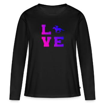Cavalier d'équitation de sport équestre de saut d'obstacles - T-shirt manches longues Premium bio Femme - noir - Devant - Julia (174cm)