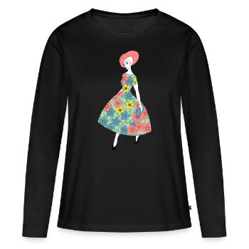 Parisienne - Robe d'été à fleurs - T-shirt manches longues Premium bio Femme - noir - Devant - Julia (174cm)