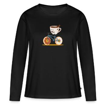 Le café roule à vélo. Donut café à emporter - T-shirt manches longues Premium bio Femme - noir - Devant - Julia (174cm)