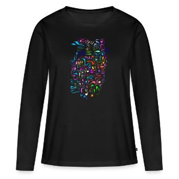 Foire aux couleurs - T-shirt manches longues Premium bio Femme - noir - Devant - Julia (174cm)