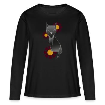 Geometric cat with flowers - Women's Premium Organic Long Sleeve Shirt - black - Front - Julia (174cm)