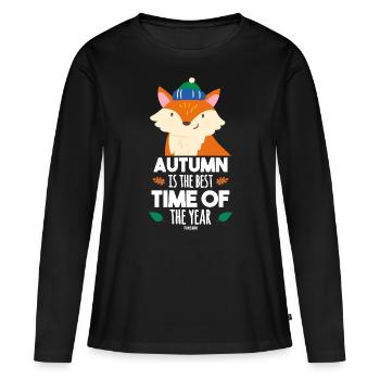 Waldtier Fuchs Laub Kinder - Frauen Premium Bio Langarmshirt - Schwarz - Vorne - Julia (174cm)