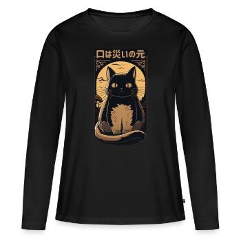 Chat noir - T-shirt manches longues Premium bio Femme - noir - Devant - Julia (174cm)