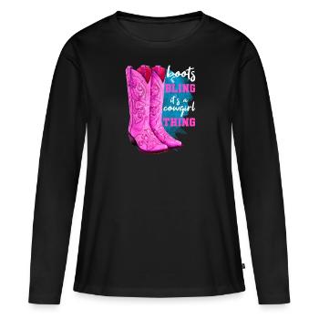 Bottes et Bling - T-shirt manches longues Premium bio Femme - noir - Devant - Julia (174cm)