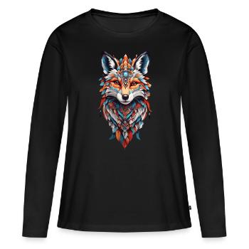 Spirituel indien Fox Feather Design Boho Style - T-shirt manches longues Premium bio Femme - noir - Devant - Julia (174cm)