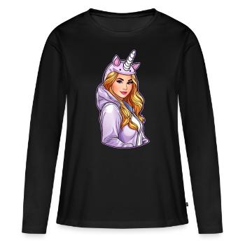 Jolie fille d’anime en sweat à capuche licorne - T-shirt manches longues Premium bio Femme - noir - Devant - Julia (174cm)