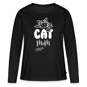 Maman chat - T-shirt manches longues Premium bio Femme - noir - Devant - Julia (174cm)