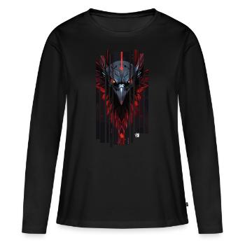 Cyborg corbeau kanji rouge - T-shirt manches longues Premium bio Femme - noir - Devant - Julia (174cm)