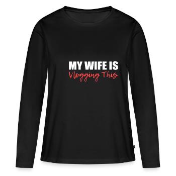 Ma femme Vlagging. Soutenir le mari Gesch - T-shirt manches longues Premium bio Femme - noir - Devant - Julia (174cm)