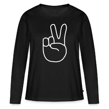 Emoji Peace Finger Sketch Blanc - T-shirt manches longues Premium bio Femme - noir - Devant - Julia (174cm)