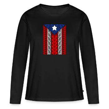Puerto Rican Tribal Flag - Modern Boricua - Women's Premium Organic Long Sleeve Shirt - black - Front - Julia (174cm)