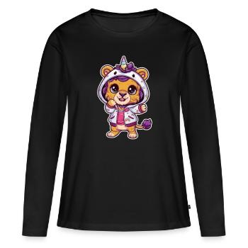 Kawaii Einhorn Löwe mit brillianten Farben - Frauen Premium Bio Langarmshirt - Schwarz - Vorne - Julia (174cm)