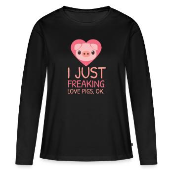 Je viens de paniquer les porcs d'amour | Cochon rose Oink - T-shirt manches longues Premium bio Femme - noir - Devant - Julia (174cm)