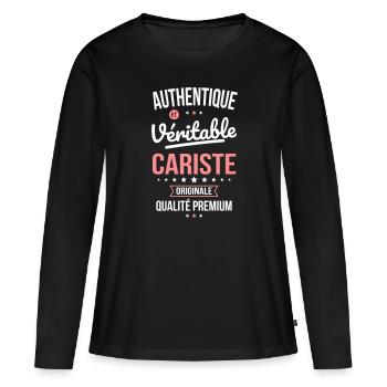 Authentique et véritable cariste - Originale - T-shirt manches longues Premium bio Femme - noir - Devant - Julia (174cm)