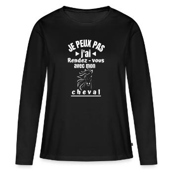 Je peux pas j'ai rendez-vous avec mon cheval - T-shirt manches longues Premium bio Femme - noir - Devant - Julia (174cm)