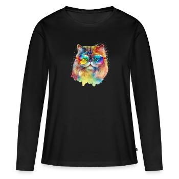 Chat persan coloré cool avec des lunettes de soleil chat - T-shirt manches longues Premium bio Femme - noir - Devant - Julia (174cm)