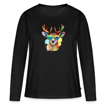 Colorful cool deer with sunglasses - Women's Premium Organic Long Sleeve Shirt - black - Front - Julia (174cm)