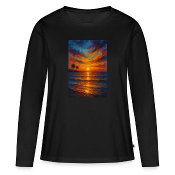 Sunset Bliss – L’art rencontre l’été - T-shirt manches longues Premium bio Femme - noir - Devant - Julia (174cm)