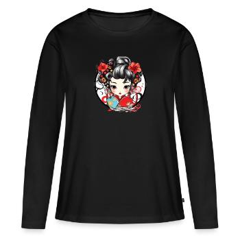 Chibi Geisha Japon - T-shirt manches longues Premium bio Femme - noir - Devant - Julia (174cm)