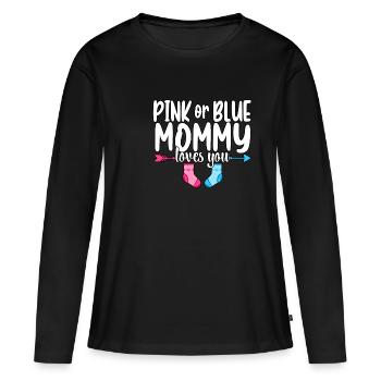 Pink Or Blue Mommy Loves You Gender Reveal - Women's Premium Organic Long Sleeve Shirt - black - Front - Julia (174cm)