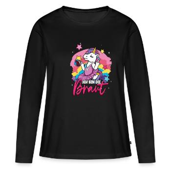 Junggesellinnenabschied Ich bin die Braut Einhorn - Frauen Premium Bio Langarmshirt - Schwarz - Vorne - Julia (174cm)