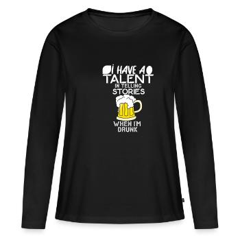 J’ai le talent de raconter des histoires quand - T-shirt manches longues Premium bio Femme - noir - Devant - Julia (174cm)