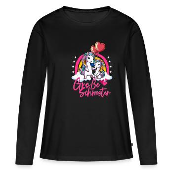 Große Schwester Einhorn - Frauen Premium Bio Langarmshirt - Schwarz - Vorne - Julia (174cm)