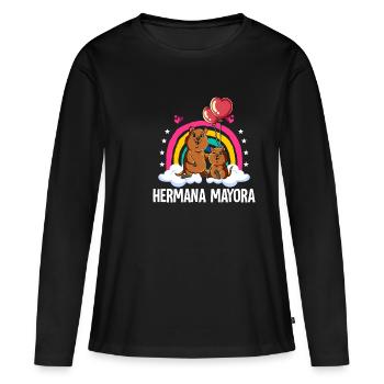 Große Schwester Quokka - Frauen Premium Bio Langarmshirt - Schwarz - Vorne - Julia (174cm)