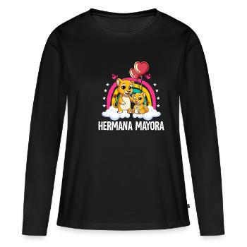 Grande sœur Léon - T-shirt manches longues Premium bio Femme - noir - Devant - Julia (174cm)