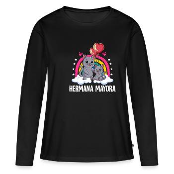 Große Schwester Katze - Frauen Premium Bio Langarmshirt - Schwarz - Vorne - Julia (174cm)