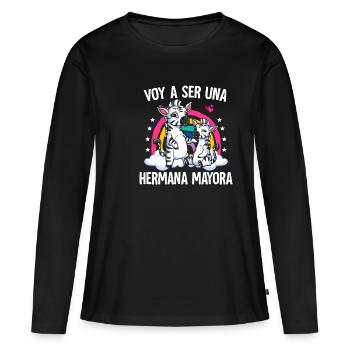 Je vais être une grande sœur zèbre - T-shirt manches longues Premium bio Femme - noir - Devant - Julia (174cm)