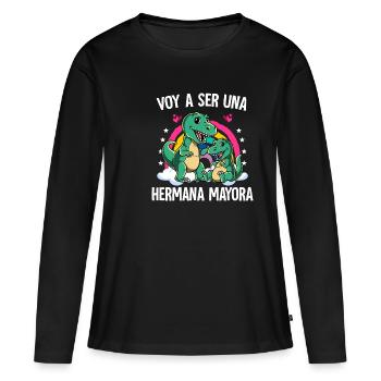 Ich werde eine große Schwester des T-Rex sein - Frauen Premium Bio Langarmshirt - Schwarz - Vorne - Julia (174cm)
