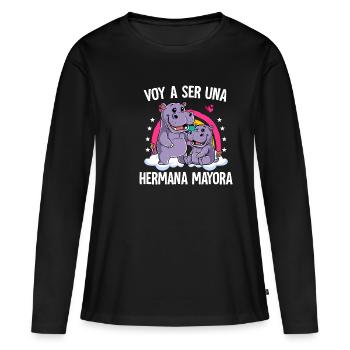 Ich werde große Schwester Nilpferd sein - Frauen Premium Bio Langarmshirt - Schwarz - Vorne - Julia (174cm)