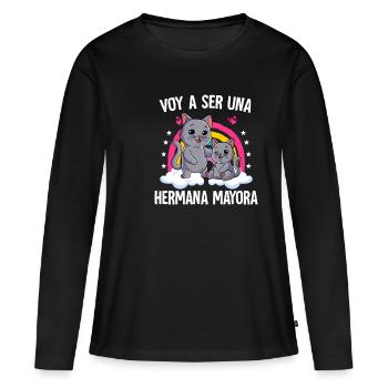Ich werde Big Sister Cat sein - Frauen Premium Bio Langarmshirt - Schwarz - Vorne - Julia (174cm)