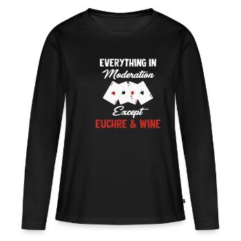 Tout avec modération, sauf les croupiers Euchre & Wine Casino - T-shirt manches longues Premium bio Femme - noir - Devant - Julia (174cm)