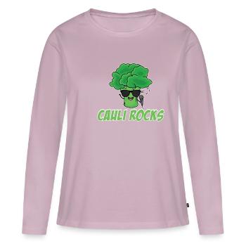 Cauli Rocks Chou-fleur Végétalien Saine - T-shirt manches longues Premium bio Femme - rose poudré - Devant - Julia (174cm)