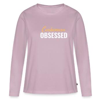 Carbonara Connaisseur Italiano Macaroni au fromage - T-shirt manches longues Premium bio Femme - rose poudré - Devant - Julia (174cm)