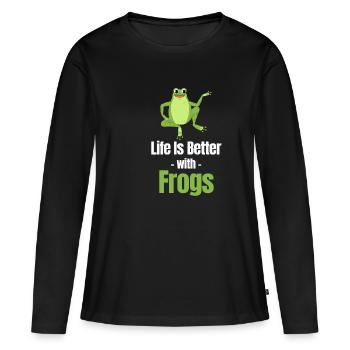 La vie est plus belle avec les grenouilles, - T-shirt manches longues Premium bio Femme - noir - Devant - Julia (174cm)